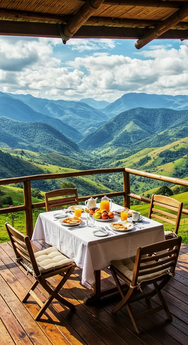 Mesa de picnic gourmet en la montaña
